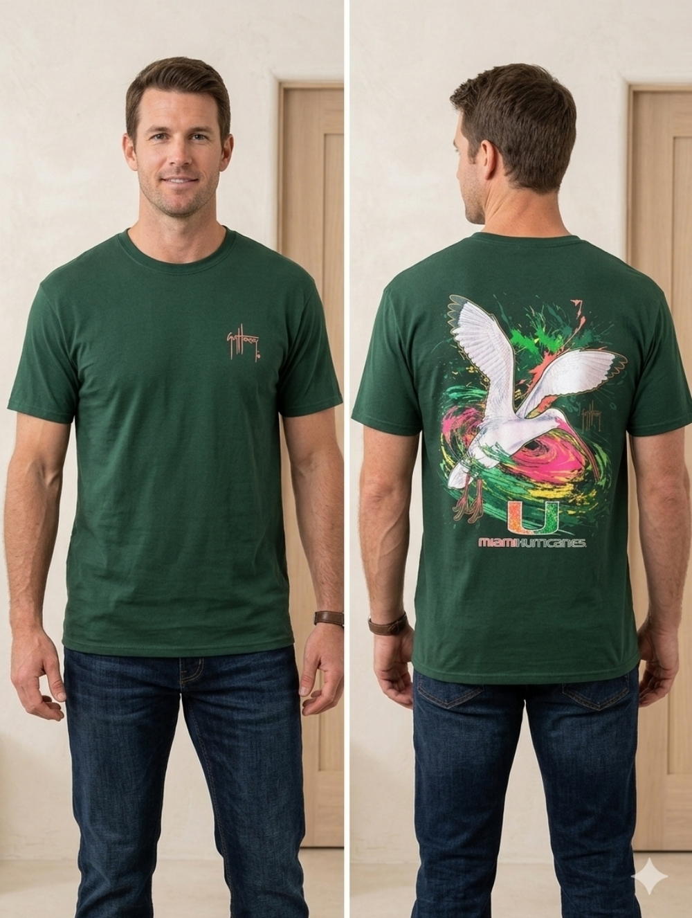 vintage Guy Harvey Miami Hurricanes Ibis Shirt Green